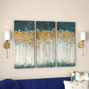 'Midnight Forest' Gel Coat Canvas Wall Art with Gold Foil Embellishment 3-Piece Set