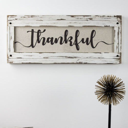 'Thankful' Wood Framed Inspirational Canvas Sign Farmhouse Wall Décor