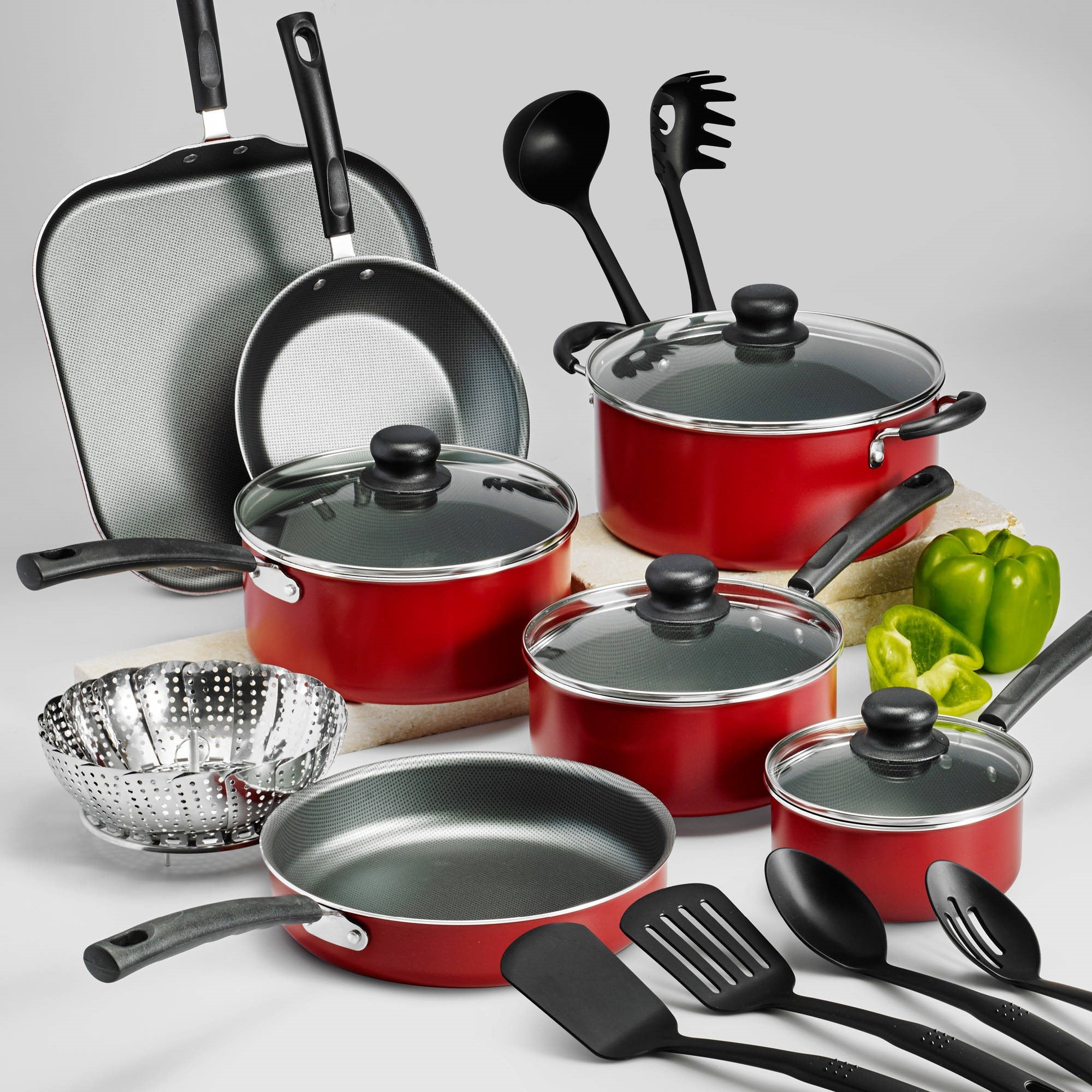Tramontina 9-Piece Simple Cooking Nonstick Cookware Set, Black/Red