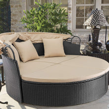 Lacoo Outdoor Patio Round Daybed with Retractable Canopy Wicker Furniture Sectional Seating with Washable Cushions for Patio Backyard Porch Pool Daybed Separated Seating (Beige)