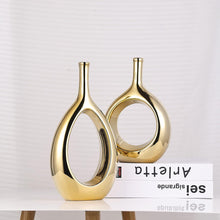 Modern Glossy Gold Ceramic Vase Set - 2 Small Vases, Luxurious Home Decor Gold, Great for Gold Centerpieces; Ideal Shelf Décor, Table Décor, Bookshelf, Mantle, Entryway