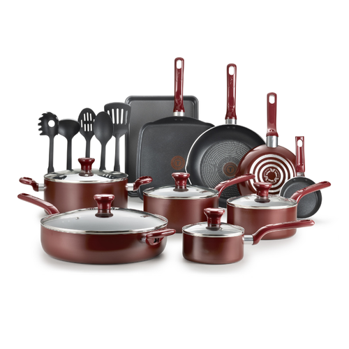 T-fal Easy Care Nonstick Cookware, 20 pieces Set, Red,