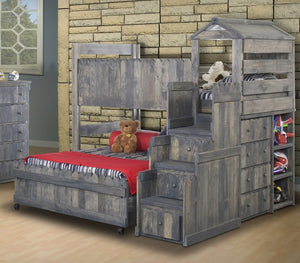 Lille Twin Over Full L-Shaped Bunk Beds with Stairway Chest