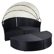 Goplus Outdoor Patio Sofa Furniture Round Retractable Canopy Daybed Black Wicker Rattan