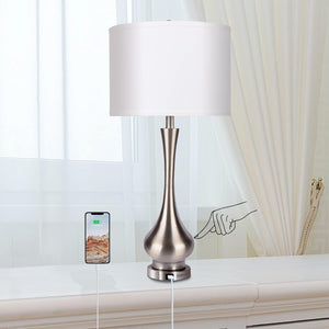 Touch Lamps for Bedroom Set of 2, 30Inch Tall Table Lamps for Bedrooms, Touch Lamps with USB C Port, Bedside Lamp with Grey LampShades, 3-Way Dimmable Nightstand Lamp for Living Room, Bedroom